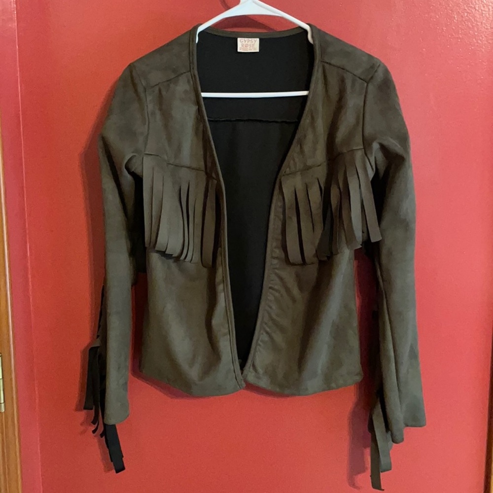 Faux suede fringe jacket